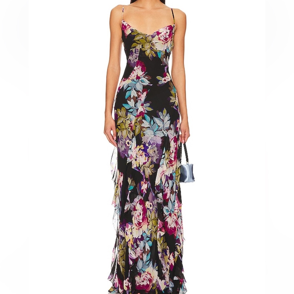 Floral Maxi Dress - Black and Multicolor